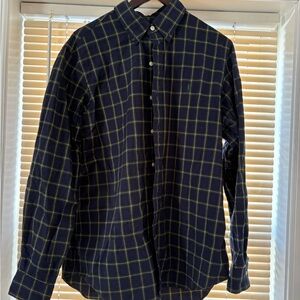 Ralph Lauren Men's Dark Blue and Yellow Plaid Shirt